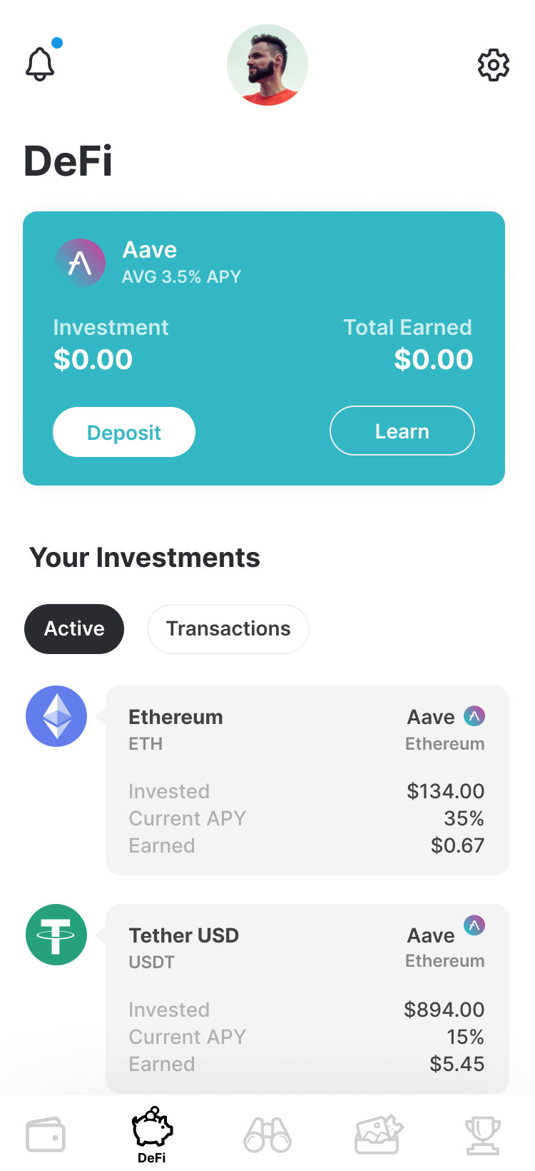 MVP DeFi dashboard